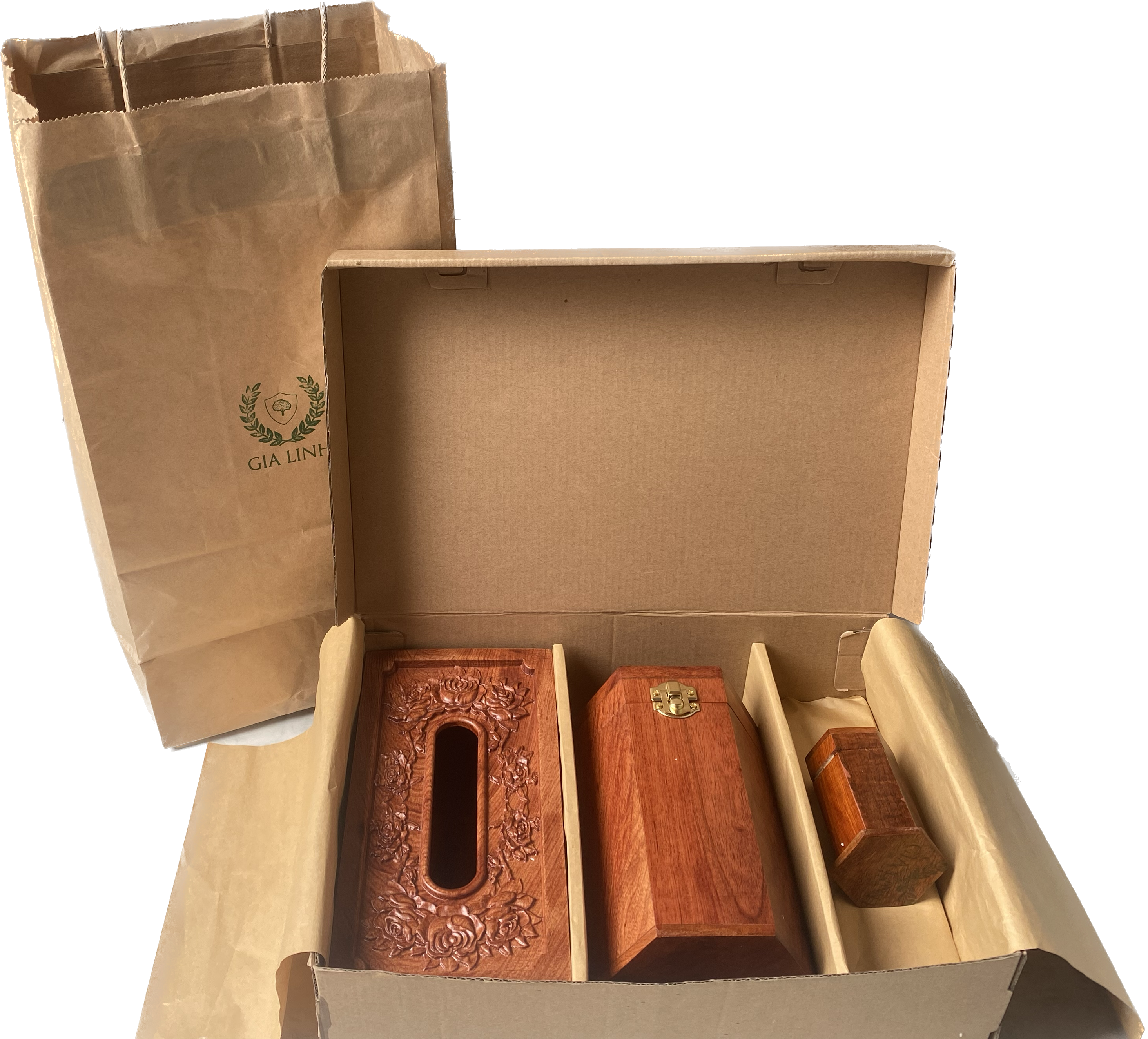 Bộ sản phẩm bàn trà/làm quà tặng gỗ Hương kèm hộp và túi