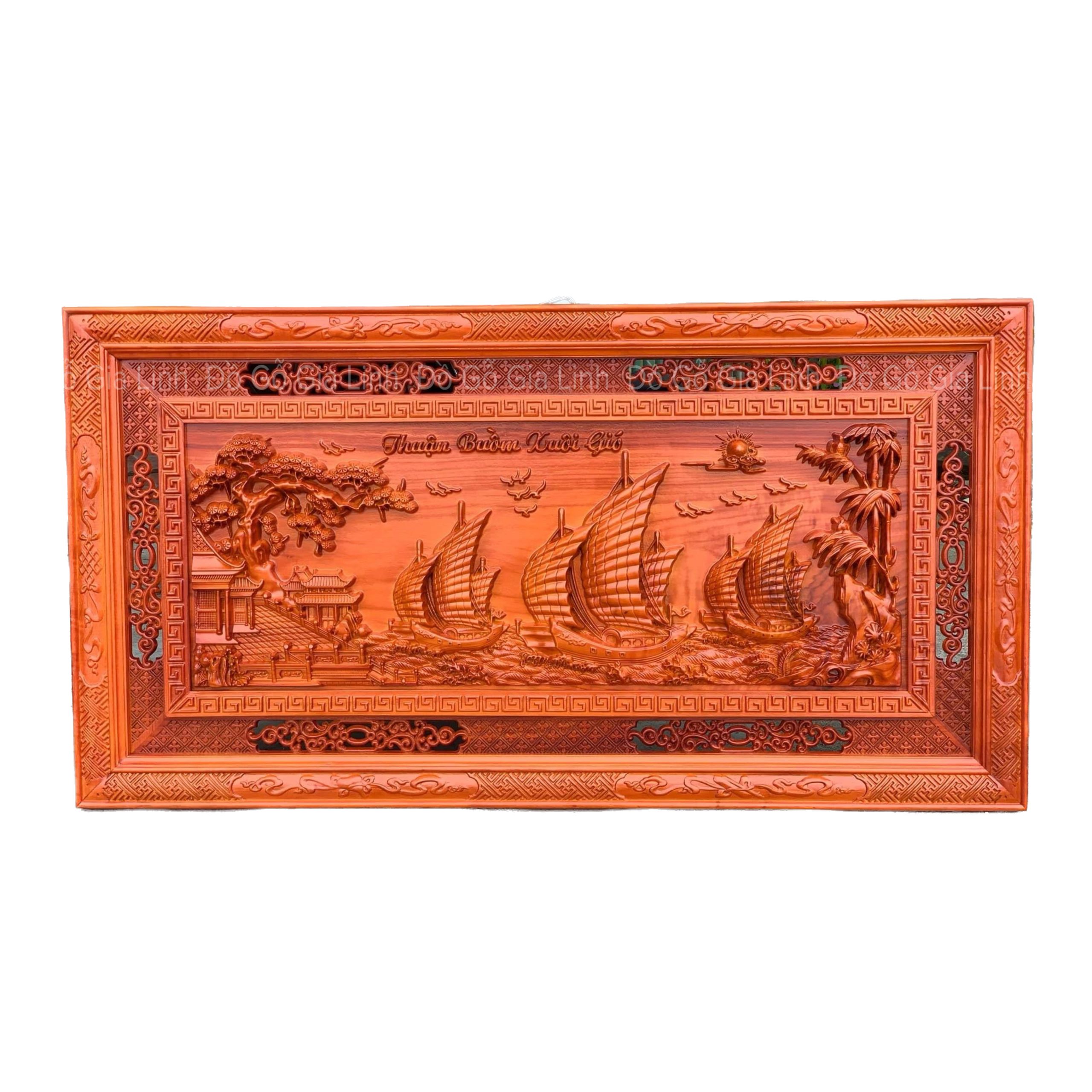 Tranh Thuận Buồm Xuôi Gió Gỗ Hương Đỏ Khung Gấm KT 127cm x 67cm x 4cm