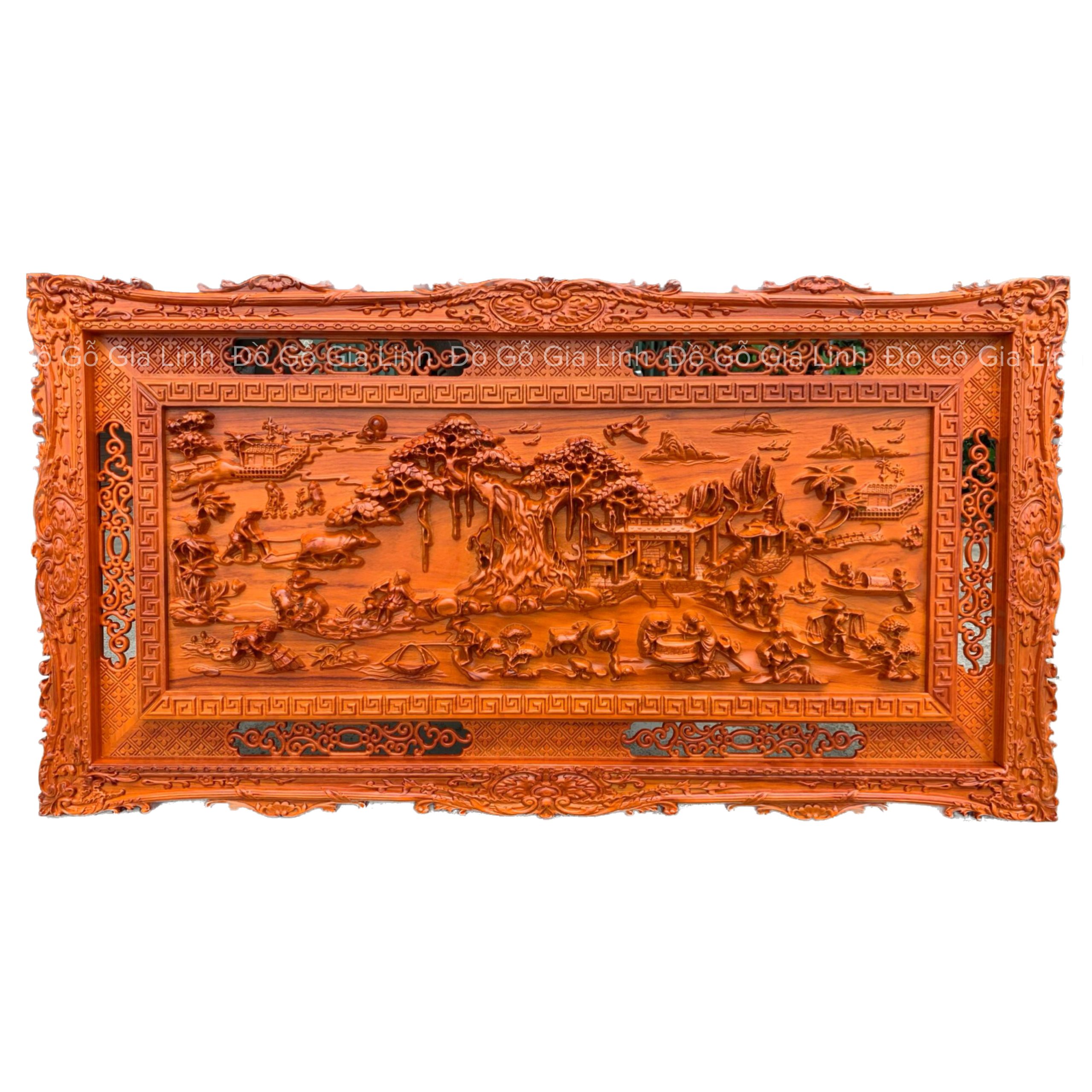 Tranh Đồng Quê Gỗ Hương Kích Thước 127cm x 67cm Dày 4cm