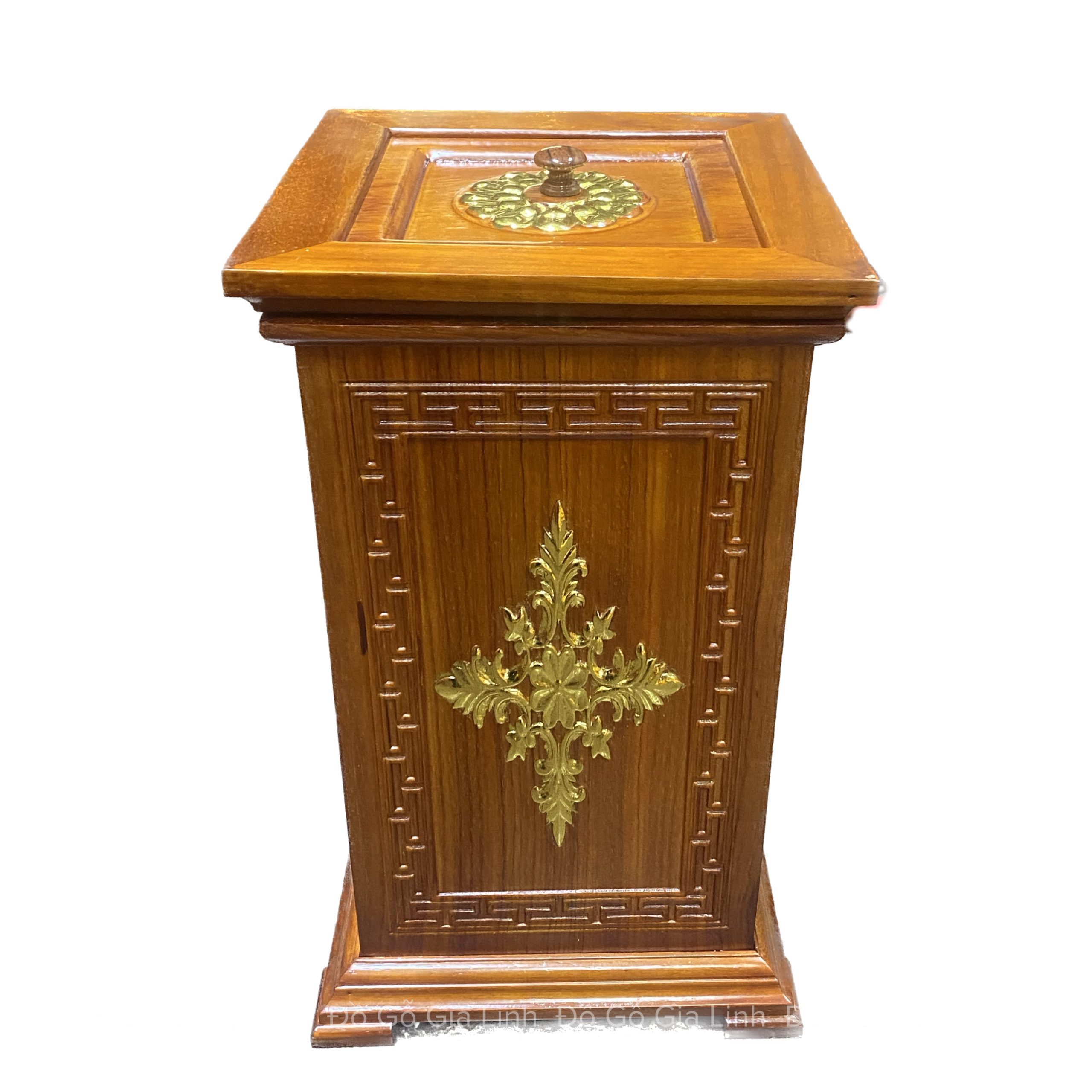 Thùng Đựng Rác Gỗ Hương Dát Vàng Cao 45cm, Vuông 25cm
