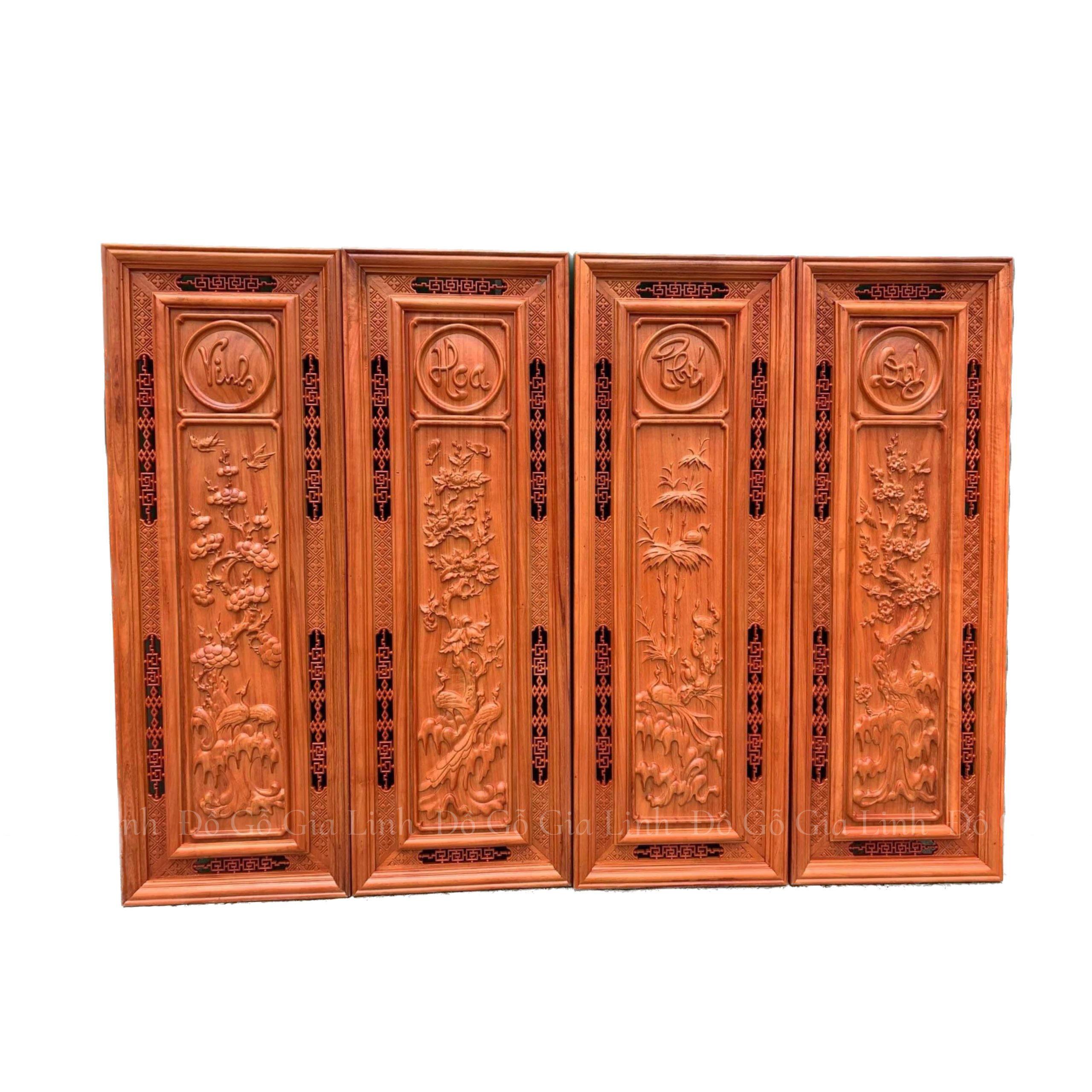 Bộ Tranh Tứ Quý Vinh Hoa Phú Quý Gỗ Hương Kích Thước 1m07x37cm