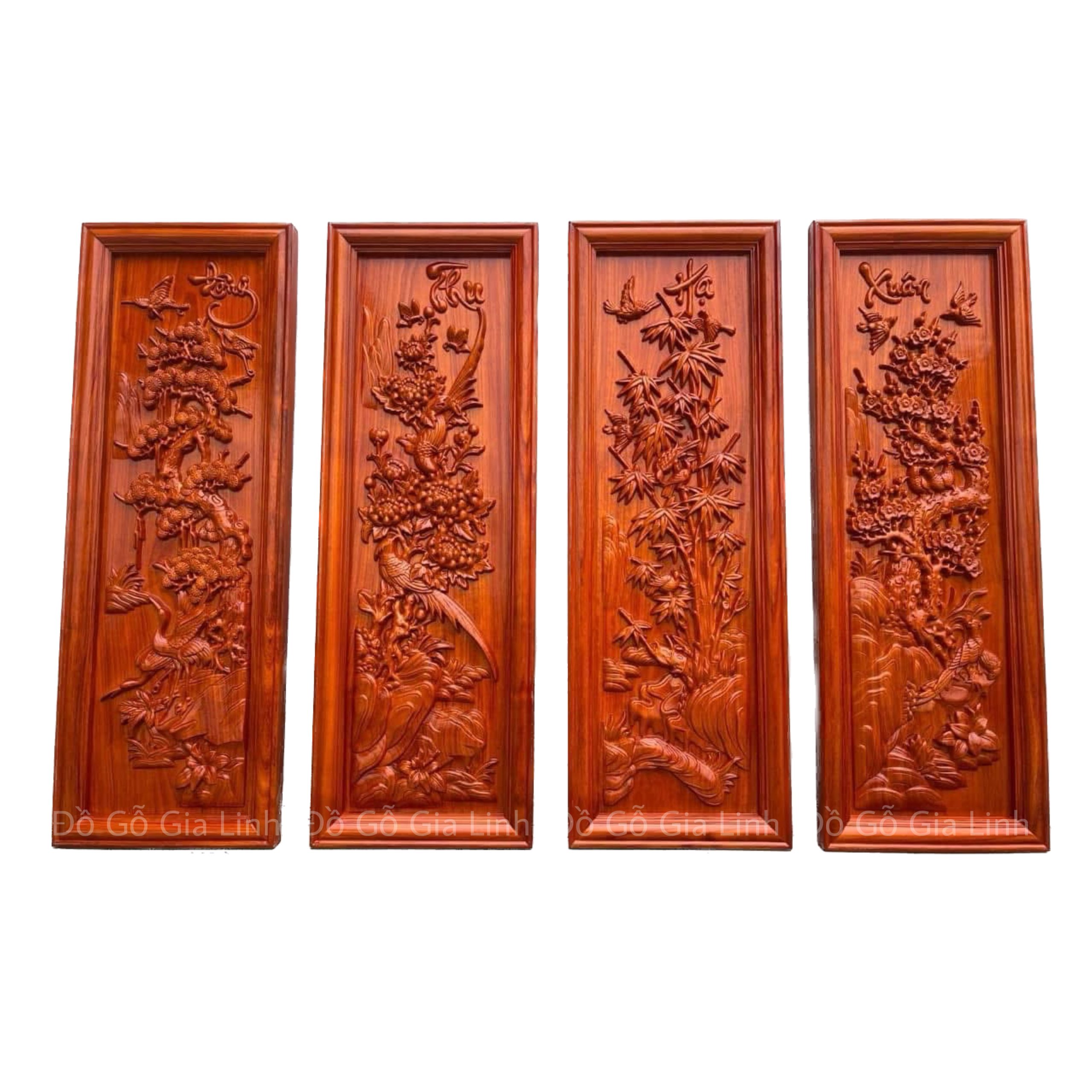 Bộ Tranh Tứ Quý Xuân Hạ Thu Đông Gỗ Hương Kích Thước 107cmx37cmx4cm