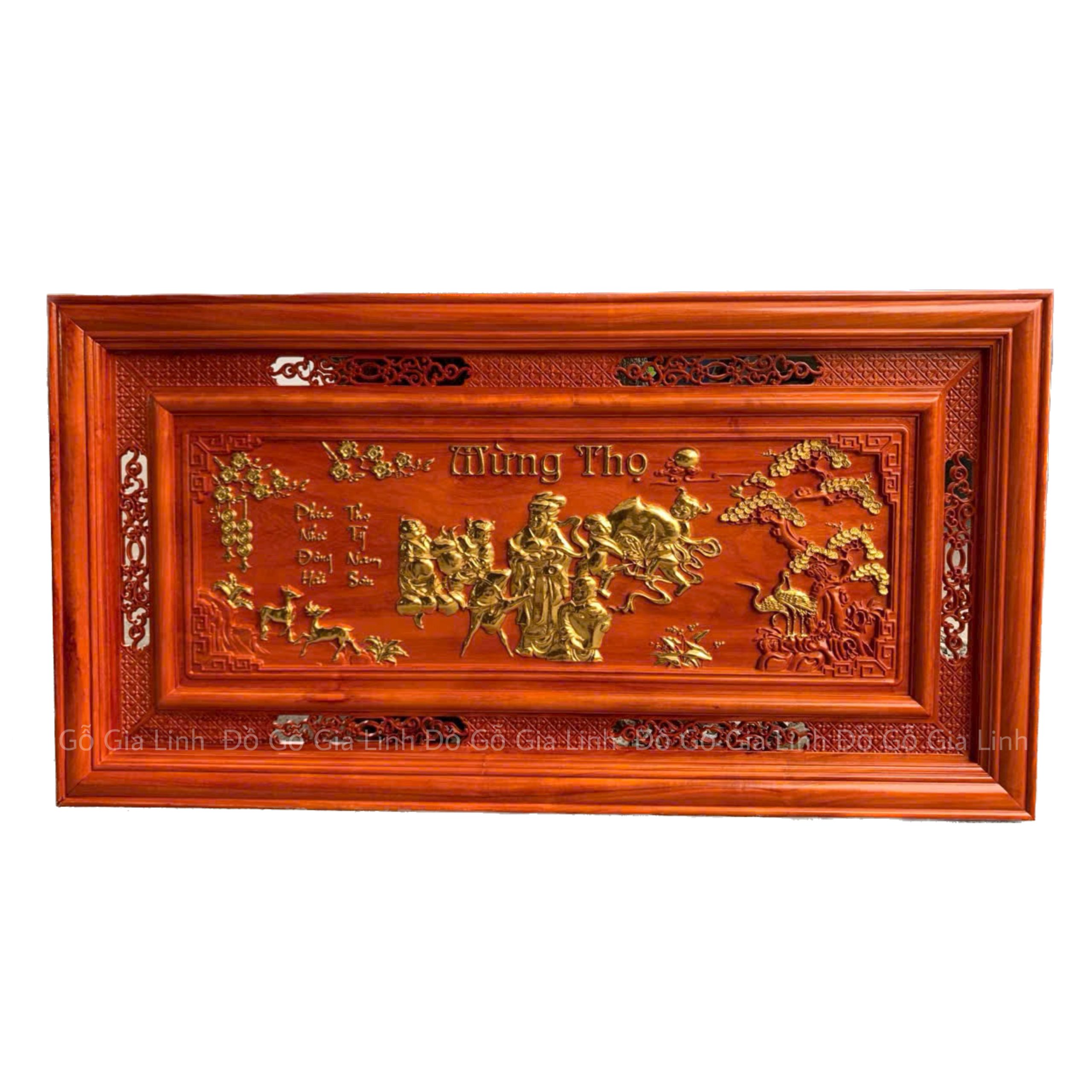 Tranh Mừng Thọ Cụ Bà Gỗ Hương Dát Vàng Kích Thước 1m27x67cm