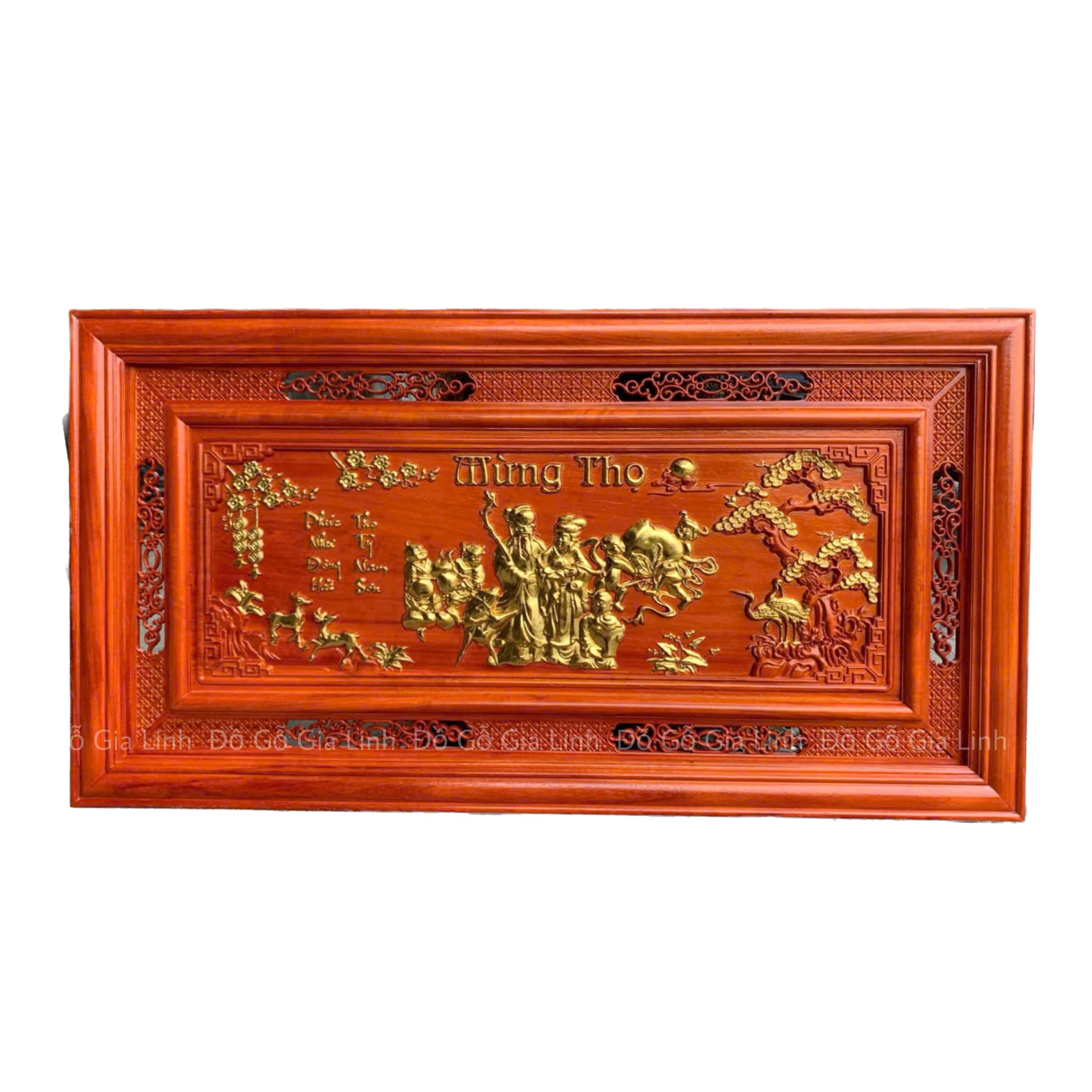 Tranh Mừng Thọ Cụ Ông Bà Gỗ Hương Dát Vàng Kích Thước 1m27x67cm