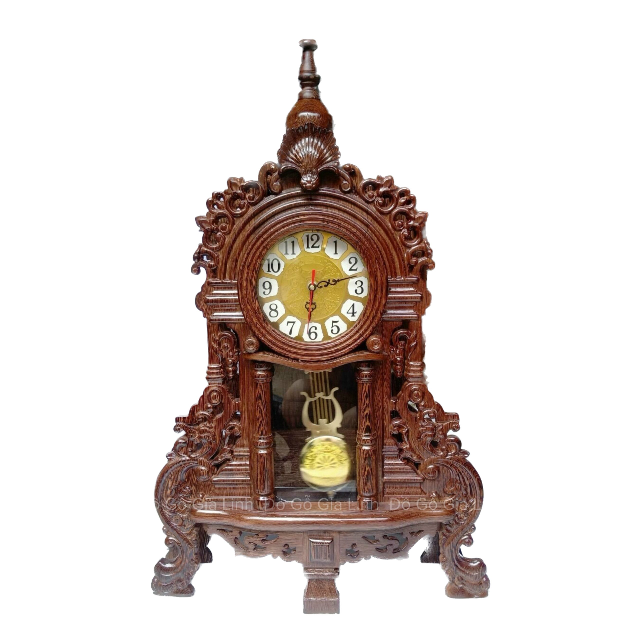 Đồng Hồ Quả Lắc Gỗ Mun Đuôi Công Kích Thước 70cmx45cmx15cm