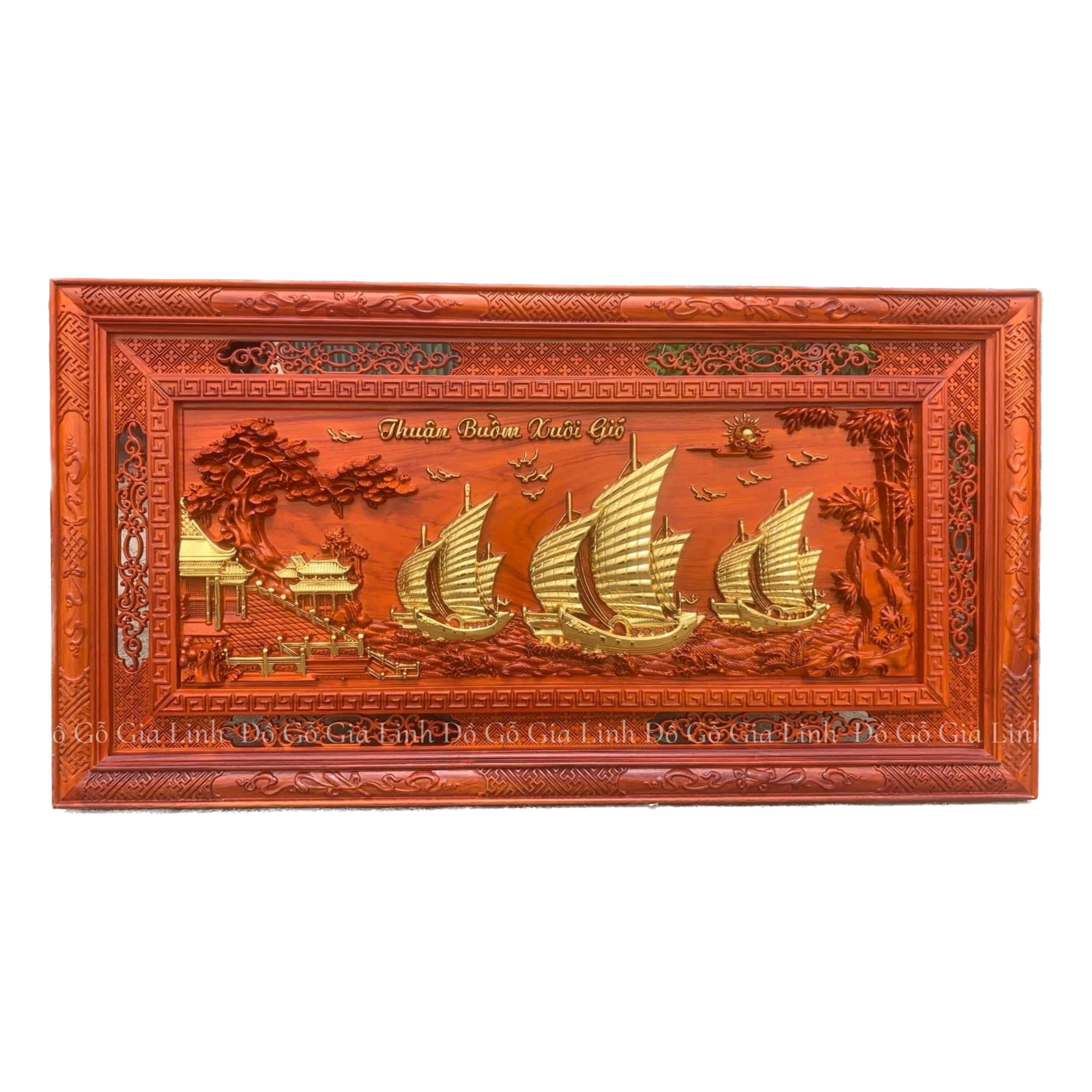 Tranh Thuận Buồm Xuôi Gió Gỗ Hương Dát Vàng Kích Thước 1m27x67cm Dày 4cm