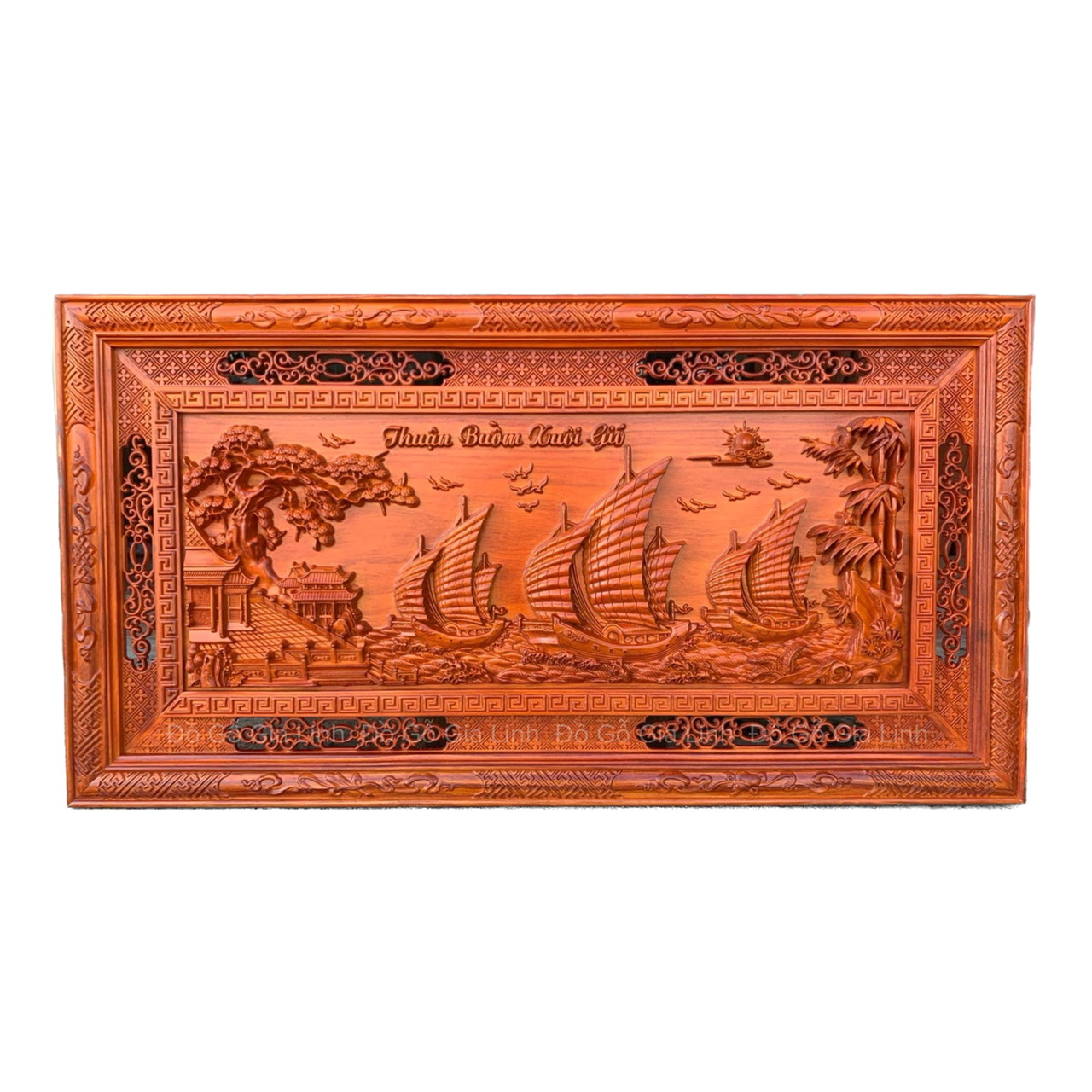 Tranh Thuận Buồm Xuôi Gió Gỗ Hương Kích Thước 1m27x67cm Dày 4cm