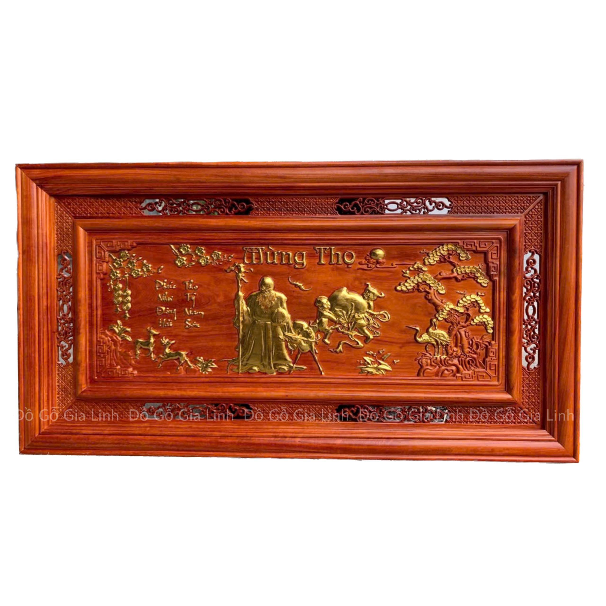 Tranh Mừng Thọ Cụ Ông Gỗ Hương Dát Vàng Kích Thước 1m27x67cm