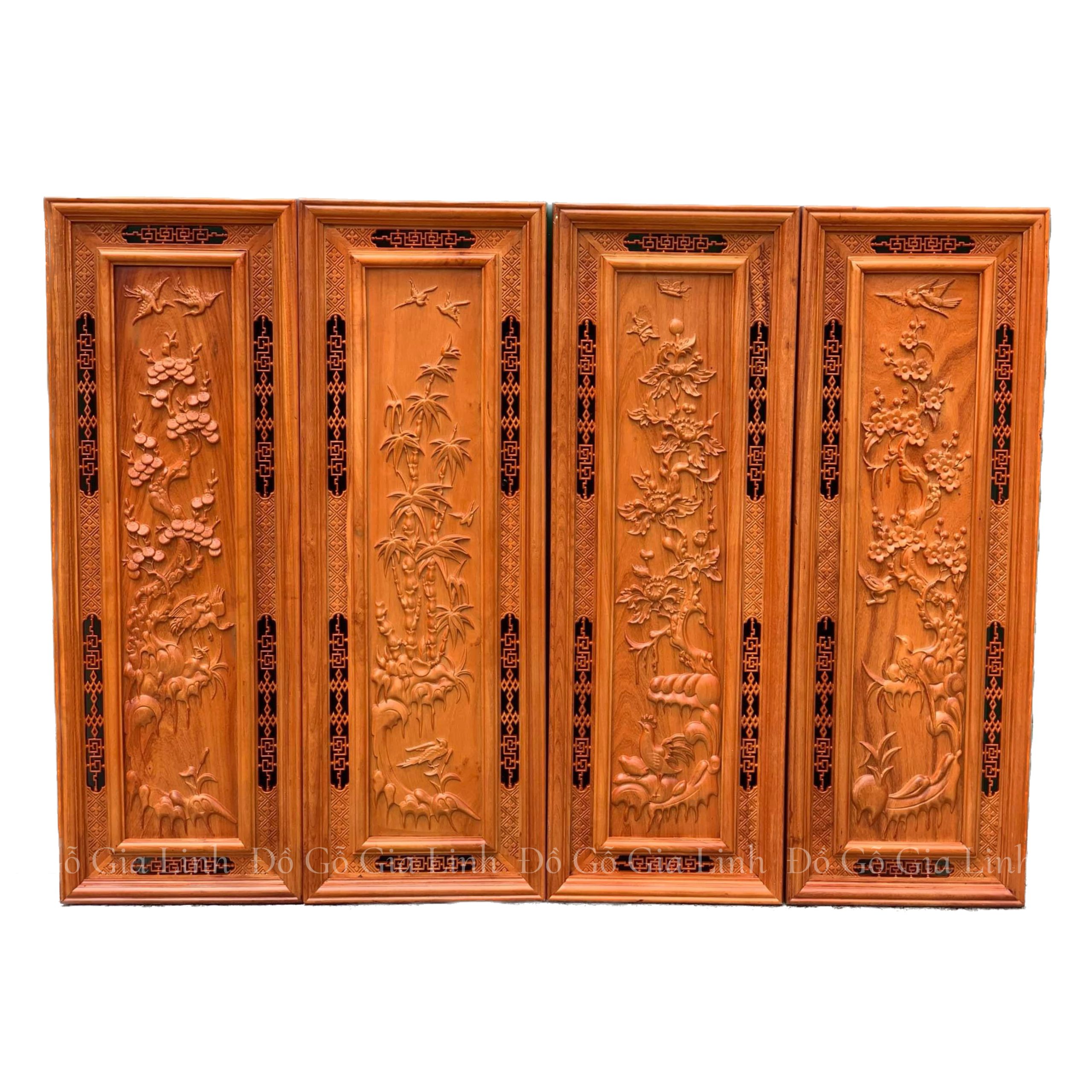 Bộ Tranh Tứ Quý Gỗ Hương Phun PU Kích Thước 107cmx37cm Dày 3cm