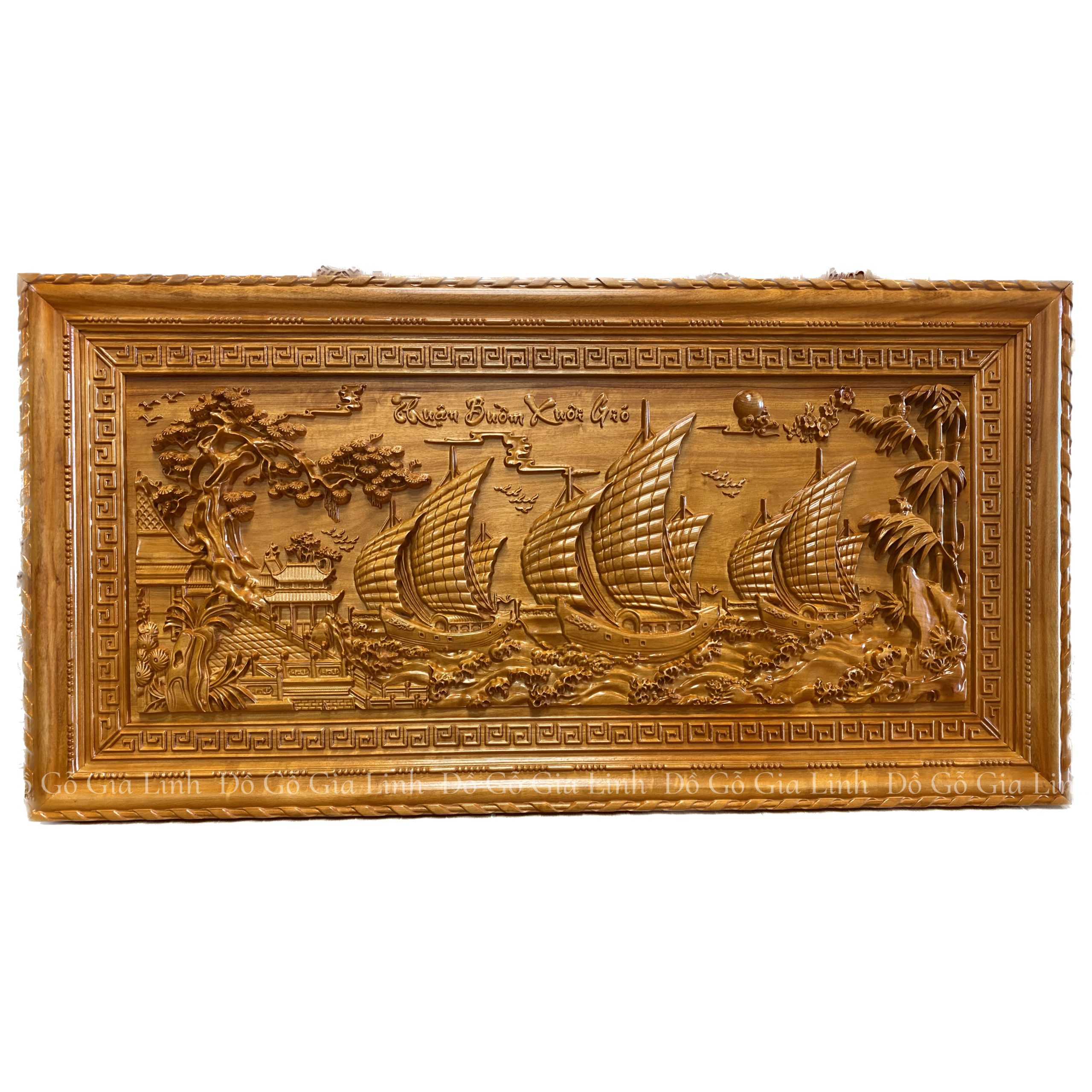 Tranh Thuận Buồm Xuôi Gió Gỗ Hương Kích Thước 1m55x79cm Dày 4cm