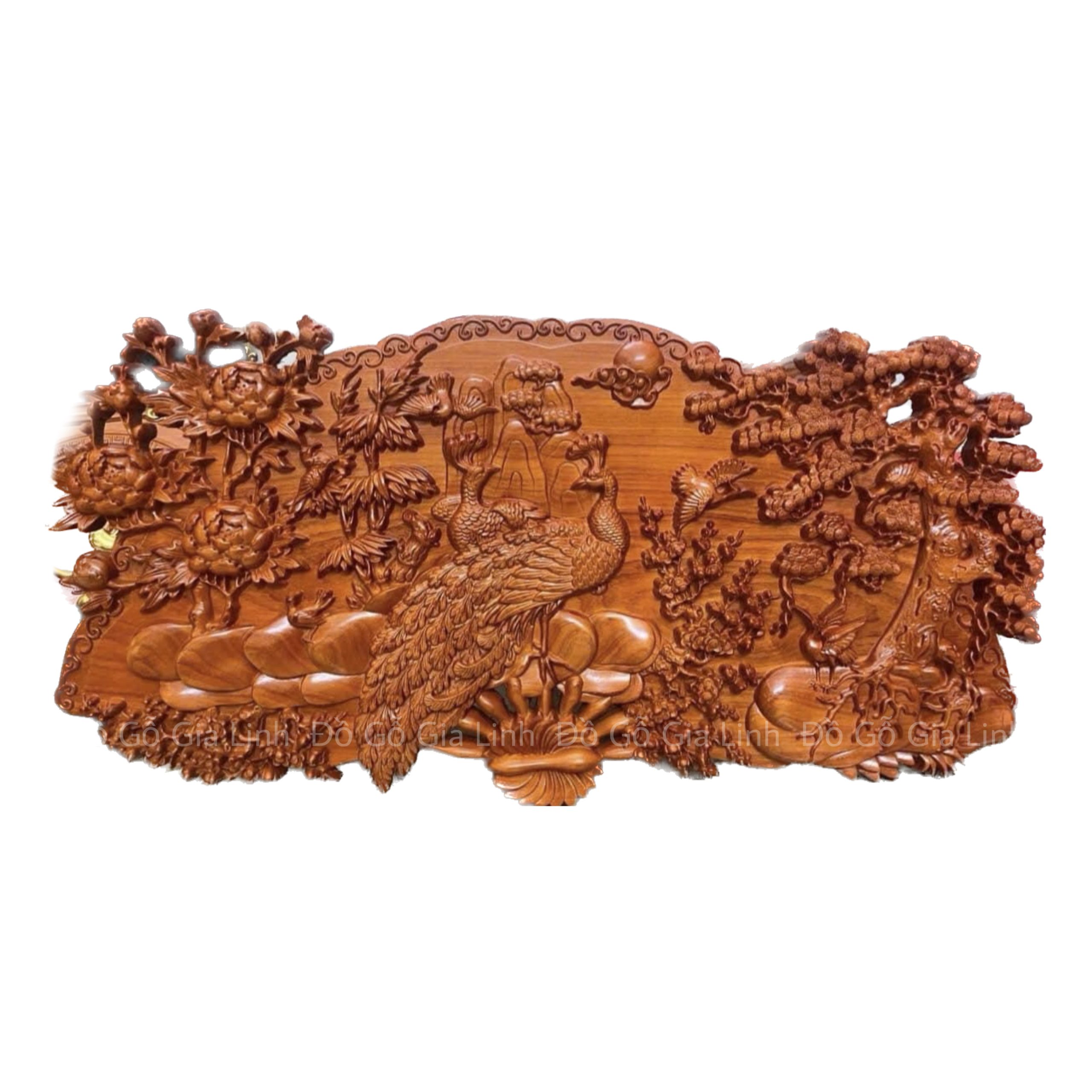Tranh Quạt Phu Thê Viên Mãn Gỗ Hương Liền Khối Kích Thước 1m2x60cm Dày 4cm