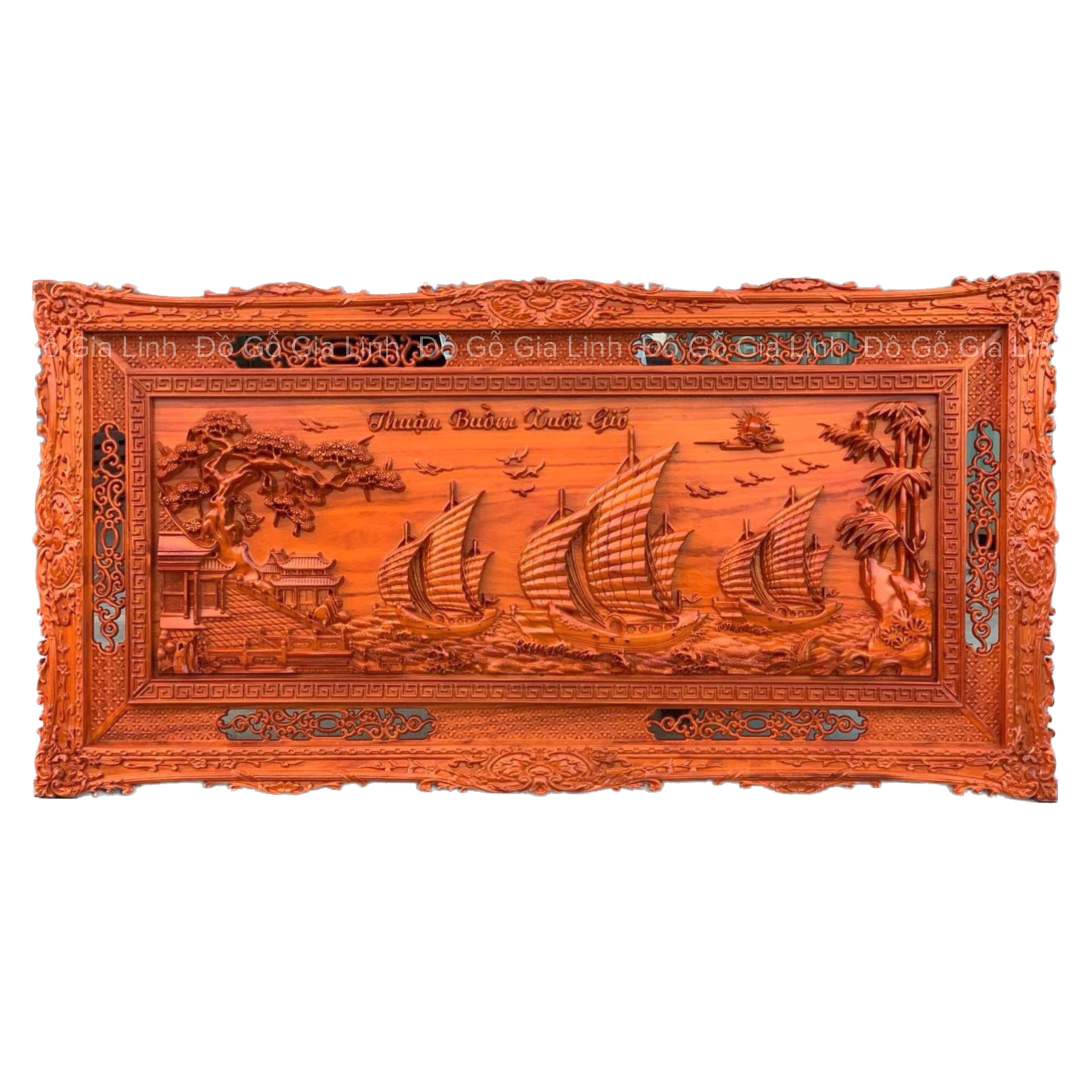 Tranh Thuận Buồm Xuôi Gió Gỗ Hương Đỏ Kích Thước 1m55x79cmx4cm