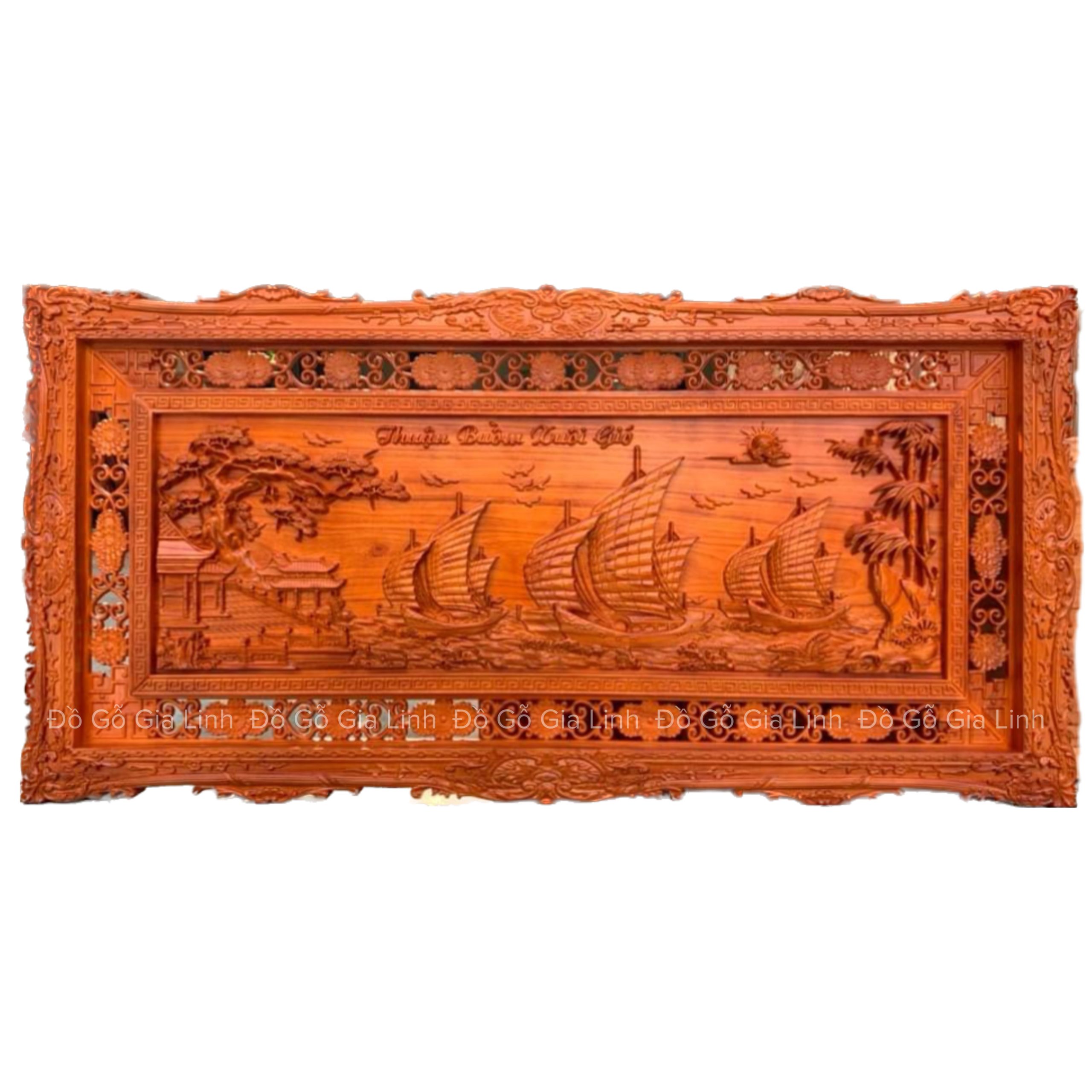 Tranh Thuận Buồm Xuôi Gió Gỗ Hương Kích Thước 1m97x97cmx5cm